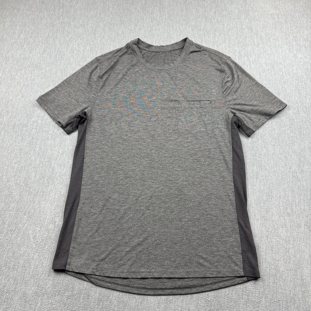 Lululemon Shirt Mens Medium Gray Evolution Mesh Pocket Activewear Yoga Running